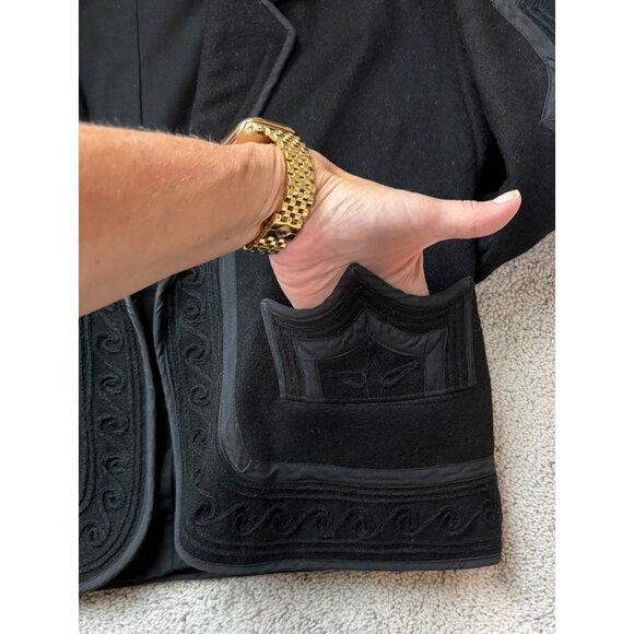 Vtg Chaqueta Size Small Black Wool Embroidered Cropped Jacket Intricate Design - Picture 5 of 14